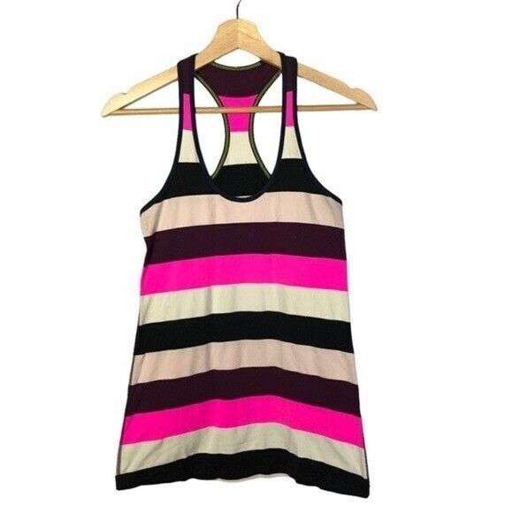 Lululemon Cool Racerback Pow Stripe Raspberry Glo Light Athletic Tank Top 4 - Picture 1 of 3